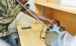 A snake found its way into a cash counting machine at a bank in Chennai