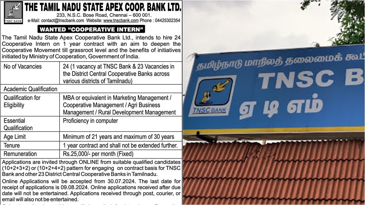 Cooperative Interns on 1 year contract basis for TNSC Bank and 23 District Cooperative Banks