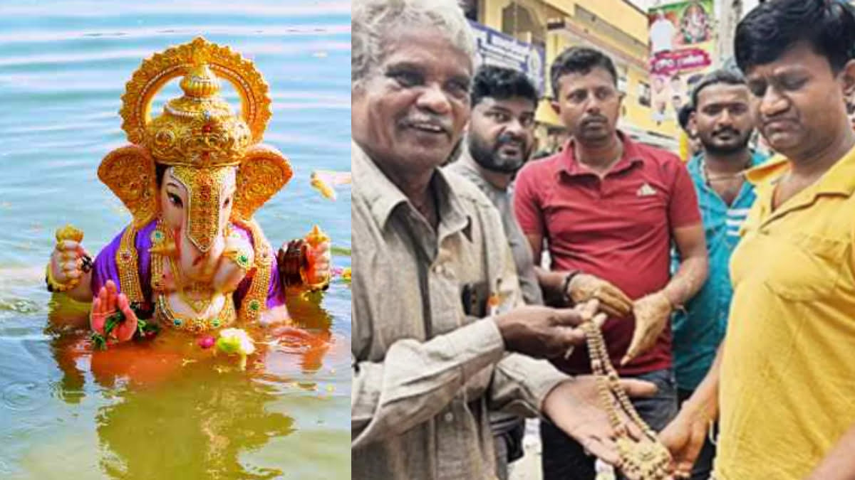 ganesh idol with 4 lakhs gold chain