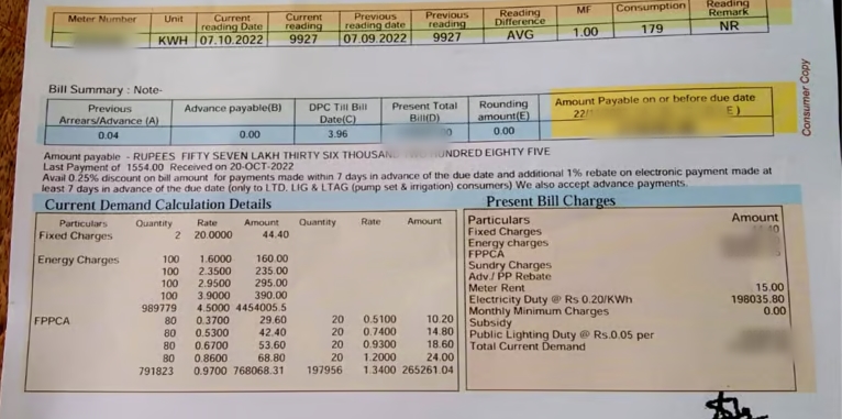 Rs.47 thousand electricity bill for cement roof house near Vellore