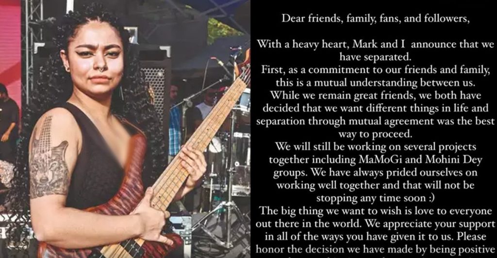 Mohini Dey, who works as A.R. Rahman's bassist, announces separation from her husband