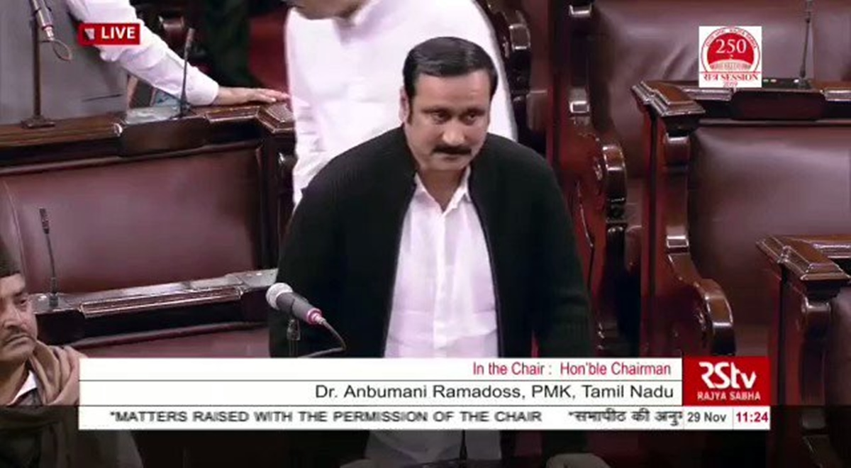 What did Anbumani Ramadoss say in Parliament today regarding reservation and caste-based census?