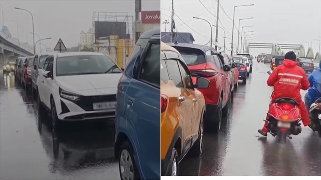 Public parking on Velachery flyover in Chennai again due to heavy rain