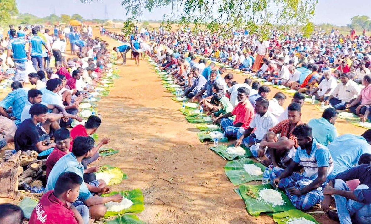 A huge meat feast with 100 goats was held at a temple festival near Madurai