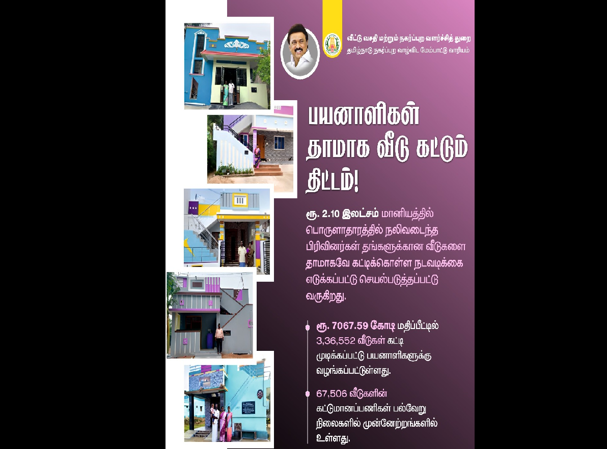 உங்கள் சொந்த வீட்டை உங்கள் விருப்பப்படி கட்டிக்கொள்ளலாம்.. தமிழ்நாடு அரசின் புதிய மானிய வீடு கட்டும் திட்டம்.. சொந்த வீட்டு கனவை நனவாக்கி கொள்ளுங்கள்..!