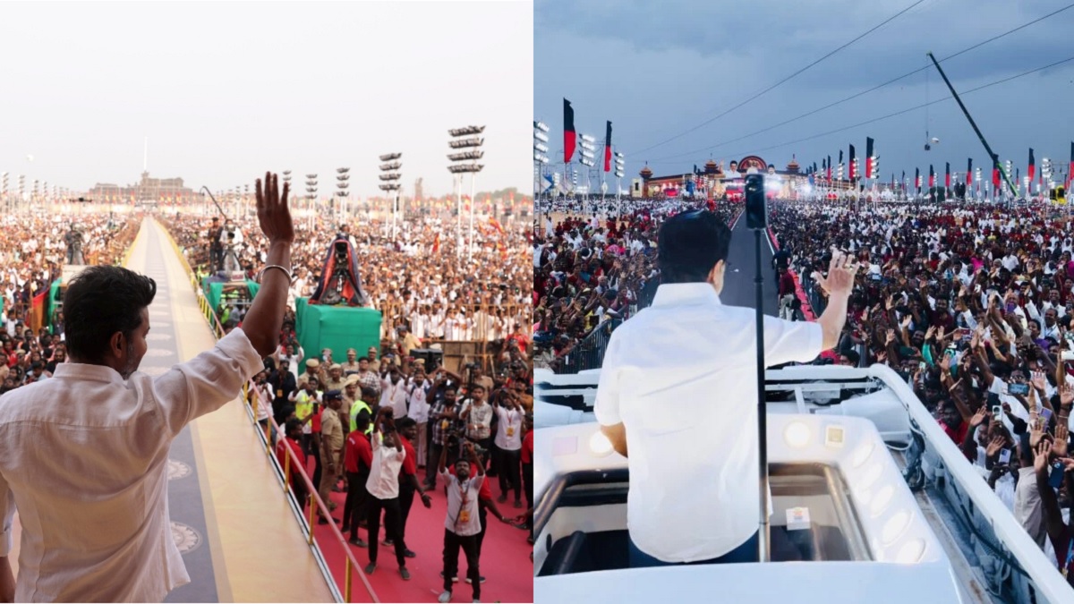 மதுரை மாநாடு 500 ஏக்கர்.. கரூர் விழா 50 ஏக்கர்.. அங்கே சேர் கிடைக்கவில்லை.. இங்கே சேர்கள் காலி.. அங்கே சேரை தூக்கி தலையில் வைத்தனர். இங்கே சேரை வீட்டுக்கு கொண்டு சென்றனர். தவெக – திமுக மாநாடுகளின் ஒப்பீடுகள் குறித்து அரசியல் விமர்சகர்கள்..!