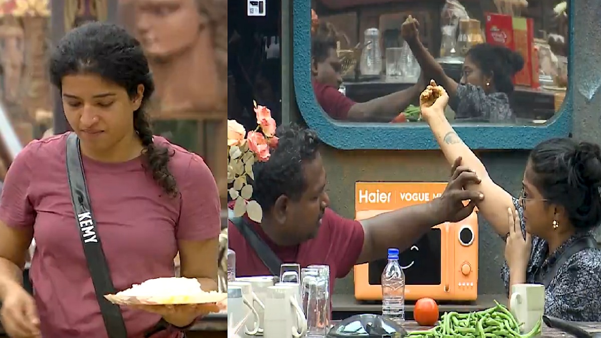 பண்றதெல்லாம் பண்ணிட்டு சாப்பாடு வேணுமான்னு கேட்குறியா? என்னா ஒரு வில்லத்தனம்.. திவாகரிடம் புலம்பும் பார்வதி.. ஆமாம் சாமி போடும் திவாகர்.. கண்டுகொள்ளாத கெமி.. கெமி – பார்வதி மோதல் இன்னும் முற்றுமா?