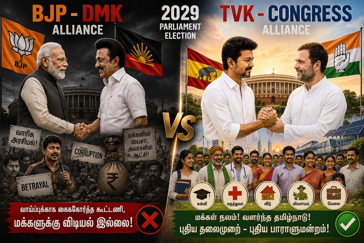 இனிமேல் சிறுபான்மையர் ஓட்டு நமக்கு கிடையாது.. தவெக மொத்தமா அள்ளிருச்சு.. அப்புறம் எதுக்கு பாஜக எதிர்ப்பு காட்டனும்.. மாத்தி யோசிக்கும் திமுக.. தமிழ்நாட்டில் இனி அதிமுகவை நம்பி பயனில்லை, அந்த கட்சியே அழிவை நோக்கி போய்கிட்டு இருக்குது.. திமுகவுடன் கூட்டணி வைத்தால் ஒரு 10 லோக்சபா சீட்டாவது கிடைக்கும்.. மாத்தி யோசிக்கும் பாஜக.. ஆக 2029 தேர்தலில் திமுக – பாஜக கூட்டணி வ்ச் தவெக – காங்கிரஸ் கூட்டணி.. இந்த ரெண்டு கூட்டணிக்கும் இடையே தான் போட்டி…