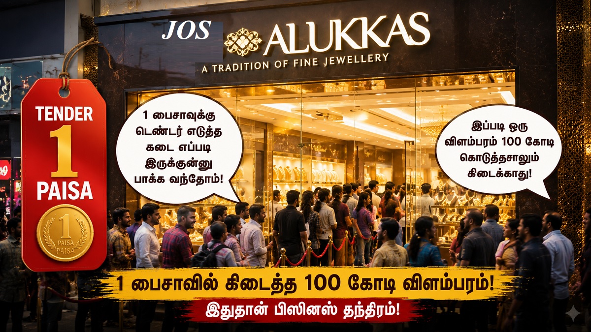 இதுதான் 1 பைசாவுக்கு டெண்டர் எடுத்த நகைக்கடை.. ஜாய் ஆலுக்காஸ் வழியாக செல்லும் பொதுமக்கள் பேச்சு.. 1 பைசாவுக்கு டெண்டர் எடுத்த கடை எப்படி இருக்குதுன்னு பார்க்கலாம்ன்னு வந்தோம்.. பல கஸ்டமர்கள் கூறுவதாக தகவல்..